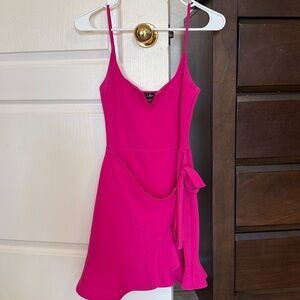Lulu’s Fuchsia Pink Mini Half Wrap Strappy Dress